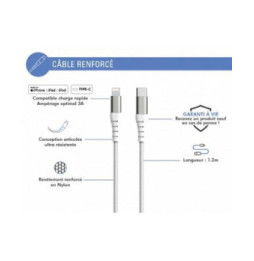 Force Power Câble Renforcé USB C/Lightning 2m 3A Blanc