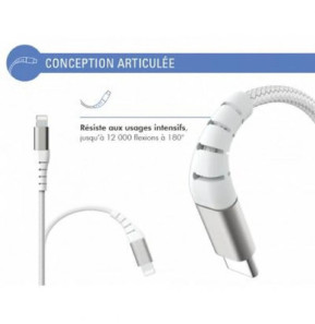 Force Power Câble Renforcé USB C/Lightning 2m 3A Blanc