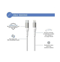 Force Power Câble Renforcé USB C/Lightning 3m - 3A Blanc