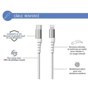 Force Power Câble Renforcé USB C/Lightning 3m - 3A Blanc — image 2