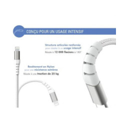 Force Power Câble Renforcé USB C/Lightning 3m - 3A Blanc