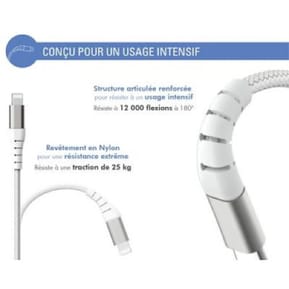 Force Power Câble Renforcé USB C/Lightning 3m - 3A Blanc — image 3