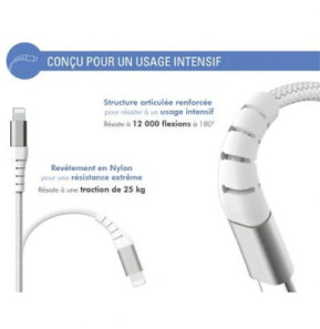 Force Power Câble Renforcé USB C/Lightning 3m - 3A Blanc