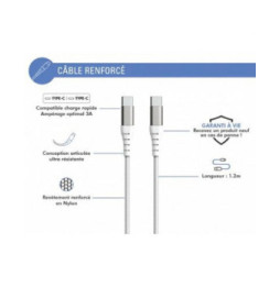 Force Power Câble Renforcé USB C/USB C 2m - 3A Blanc