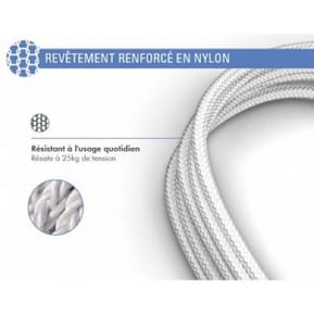 Force Power Câble Renforcé USB C/USB C 2m - 3A Blanc — image 3