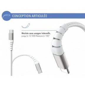 Force Power Câble Renforcé USB C/USB C 2m - 3A Blanc — image 4