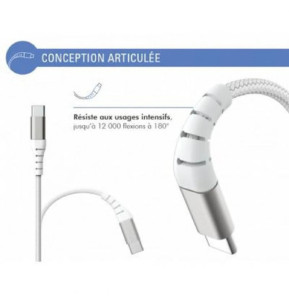 Force Power Câble Renforcé USB C/USB C 2m - 3A Blanc
