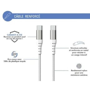 Force Power Câble Renforcé USB C/USB C 3m - 3A Blanc — image 2