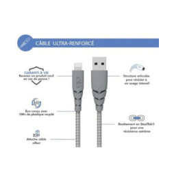 Force Power Câble Ultra-renforcé USB A/Lightning 1,2m - 2.4A Gris