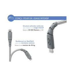 Force Power Câble Ultra-renforcé USB A/Lightning 1,2m - 2.4A Gris