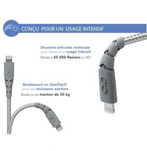 Force Power Câble Ultra-renforcé USB A/Lightning 1,2m - 2.4A Gris