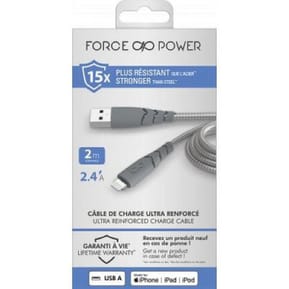 Force Power Câble Ultra-renforcé USB A/Lightning 2.4A Résistant à 50 000 flexions à 180° 2m Gris — image 4