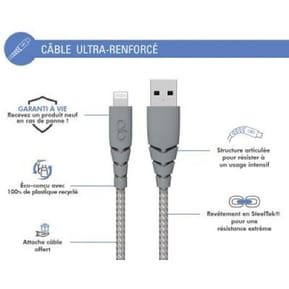 Force Power Câble Ultra-renforcé USB A/Lightning 3m - 2.4A Gris — image 2
