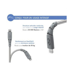 Force Power Câble Ultra-renforcé USB A/Lightning 3m - 2.4A Gris