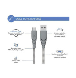 Force Power Câble Ultra-renforcé USB A/USB C 1,2m 3A Gris