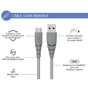 Force Power Câble Ultra-renforcé USB A/USB C 2m 3A Gris Gris — image 2