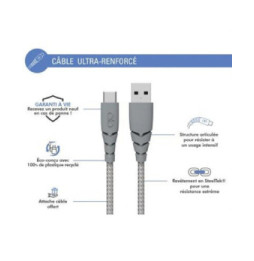 Force Power Câble Ultra-renforcé USB A/USB C 3m - 3A Gris