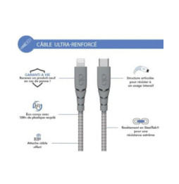 Force Power Câble Ultra-renforcé USB C/Lightning 1,2m 3A Gris