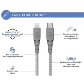 Force Power Câble Ultra-renforcé USB C/Lightning 1,2m 3A Gris — image 2