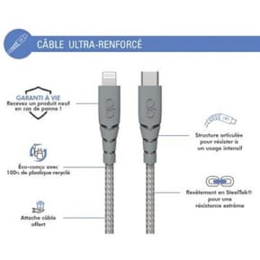 Force Power Câble Ultra-renforcé USB C/Lightning 3m - 3A Gris — image 2