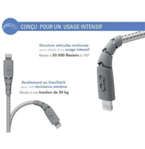 Force Power Câble Ultra-renforcé USB C/Lightning 3m - 3A Gris