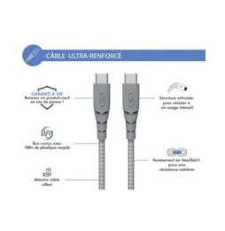 Force Power Câble Ultra-renforcé USB C/USB C 1,2m 3A Gris Gris