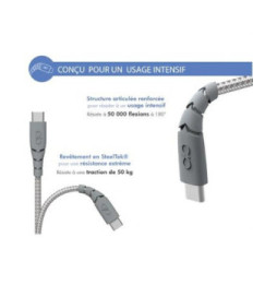 Force Power Câble Ultra-renforcé USB C/USB C 1,2m 3A Gris Gris