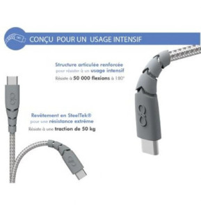 Force Power Câble Ultra-renforcé USB C/USB C 1,2m 3A Gris Gris