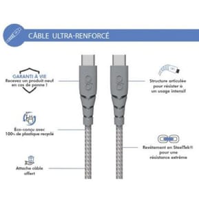 Force Power Câble Ultra-renforcé USB C/USB C 2m 3A Gris — image 2