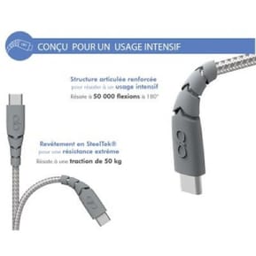 Force Power Câble Ultra-renforcé USB C/USB C 2m 3A Gris — image 3