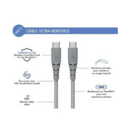 Force Power Câble Ultra-renforcé USB C/USB C 3m - 3A Gris