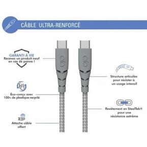 Force Power Câble Ultra-renforcé USB C/USB C 3m - 3A Gris — image 2