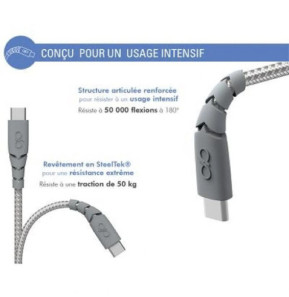 Force Power Câble Ultra-renforcé USB C/USB C 3m - 3A Gris