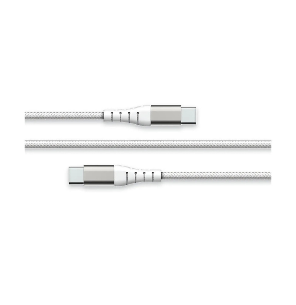 Force Power Câble USB-C vers USB-C 3A Renforcé Réversible Charge et Synchronisation 2m Blanc