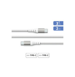 Force Power Câble USB-C vers USB-C 3A Renforcé Réversible Charge et Synchronisation 2m Blanc
