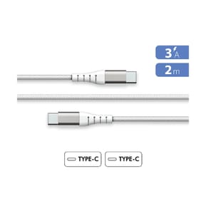 Force Power Câble USB-C vers USB-C 3A Renforcé Réversible Charge et Synchronisation 2m Blanc — image 2