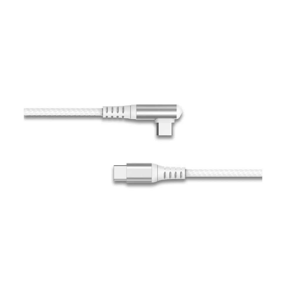 Force Power Câble USB-C vers USB-C 60W 3A Coudé Renforcé Charge et Synchronisation 2m Blanc
