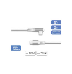 Force Power Câble USB-C vers USB-C 60W 3A Coudé Renforcé Charge et Synchronisation 2m Blanc