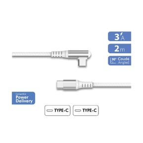 Force Power Câble USB-C vers USB-C 60W 3A Coudé Renforcé Charge et Synchronisation 2m Blanc — image 2