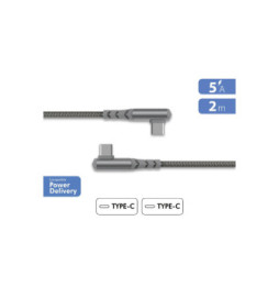 Force Power Câble USB-C vers USB-C 60W 3A Coudé Ultra-Renforcé Charge et Synchronisation 2m Gris
