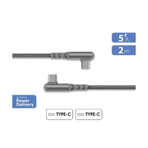 Force Power Câble USB-C vers USB-C 60W 3A Coudé Ultra-Renforcé Charge et Synchronisation 2m Gris — image 2
