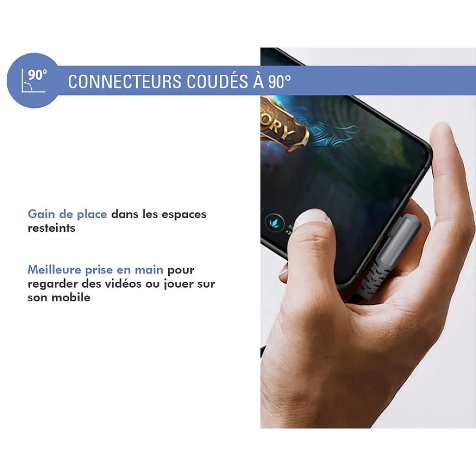 Force Power Câble USB-C vers USB-C 60W 3A Coudé Ultra-Renforcé Charge et Synchronisation 2m Gris — image 3