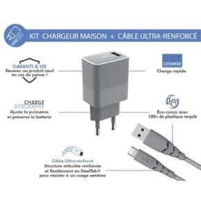 Force Power Chargeur maison 2.4A FastCharge + Câble Ultra-renforcé USB A/Lightning Gris — image 2