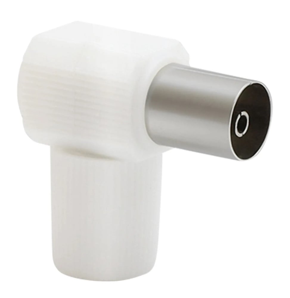 Force Power Fiche TV Coaxial 9.52mm Coudée Femelle Antiparasitage Blanc