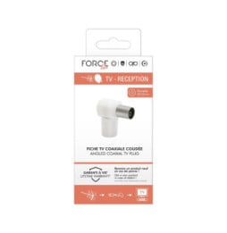 Force Power Fiche TV Coaxial 9.52mm Coudée Femelle Antiparasitage Blanc