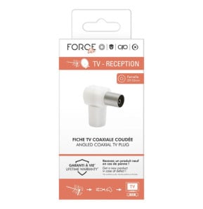Force Power Fiche TV Coaxial 9.52mm Coudée Femelle Antiparasitage Blanc