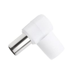 Force Power Fiche TV Coaxial 9.52mm Coudée Mâle Antiparasitage Blanc