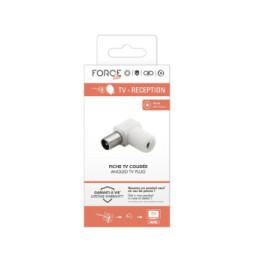 Force Power Fiche TV Coaxial 9.52mm Coudée Mâle Antiparasitage Blanc
