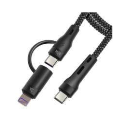 Forever Câble USB-C 60W vers USB-C et iPhone Lightning Nylon Tressé 1m Noir