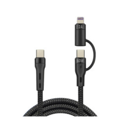 Forever Câble USB-C 60W vers USB-C et iPhone Lightning Nylon Tressé 1m Noir